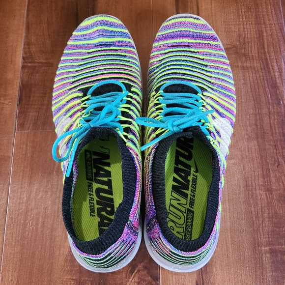 NIKE FreeRn Motion 2016 FLYKNIT Neon Rainbow Slip On Lace Up Womens Shoes Size 6 - Picture 11 of 15